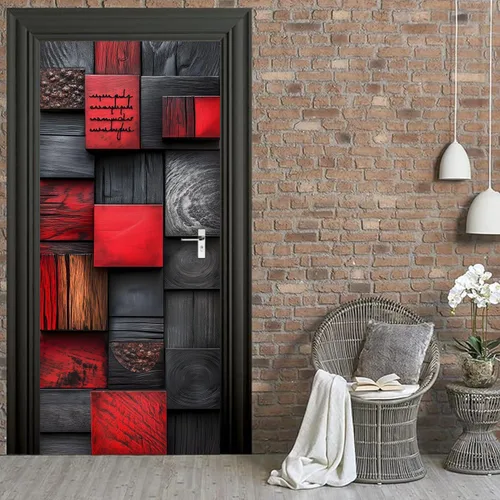 Vista 77 de Adhesivos 3D para puerta, murales para despegar y pegar, puerta de madera, papel tapiz autoadhesivo, extraíble, PVC, impermeable, póster para Puerta