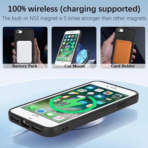 Vista 5 de Funda magnética para iPhone SE 2020/2nd/2022/3rd y iPhone 7/8, protección contra caídas de grado militar, delgada, translúcida mate, a prueba