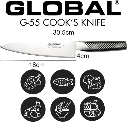 Vista 3 de Cuchillo de Chef Global, hoja de 7 pulgadas, acero inoxidable japonés