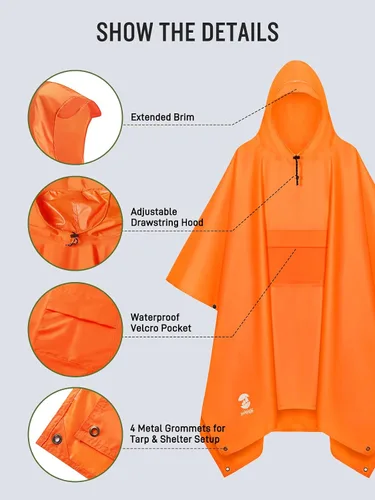 Vista 4 de Impermeable con capucha estilo poncho, para hombres y mujeres