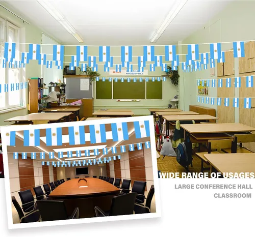 Vista 2 de Bandera de cuerda argentina en pendón, pequeña mini bandera argentina en guirnalda, decoración nacional del país para escuela, fiesta, eventos