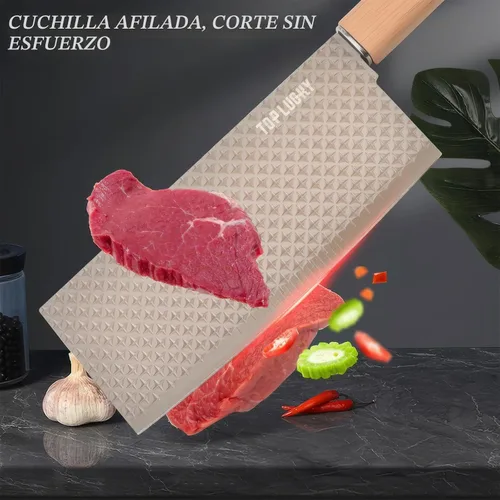 Vista 4 de Juego de cuchillos de cocina profesional de 7 piezas con bloque universal de cuchillos, juego de bloques de cuchillos súper afilados con mango Beige