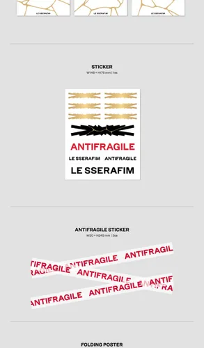 Vista 5 de LE SSERAFIM ANTIFRAGILE 2nd Mini Album 3 Version SET 1p Folding Poster On Pack+112p Booklet+1p PhotoCard+1p PostCard+1ea Sticker+3ea ANTIFRAGILE