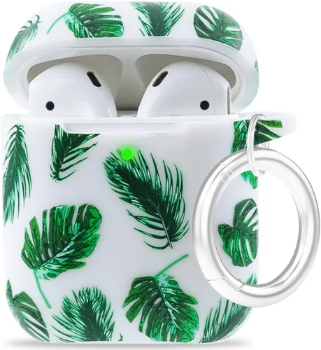 Vista 35 de LitoDream - Funda de silicona suave y flexible con llavero para Apple AirPods 2 y 1, para niñas (vaca; blanco con cactus)