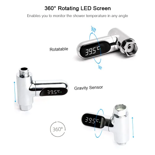 Vista 5 de Pantalla de termómetro de ducha, termómetro digital LED de 0 ~ 212.0 °F para baño de bebé, pantalla Fahrenheit/centígrado, pantalla giratoria