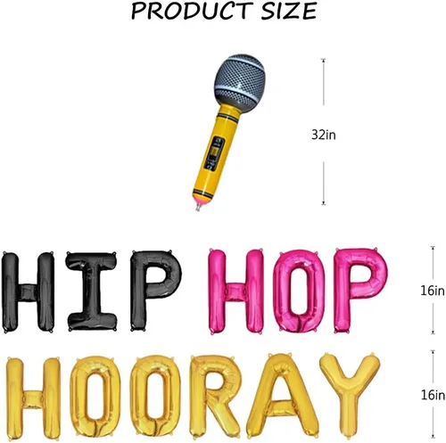 Vista 3 de Pancarta de globos de Hip Hop Hooray de los años 90, decoraciones temáticas de hip hop de los años 80 y 90, cumpleaños, graduación, sala