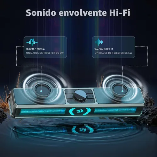 Vista 2 de Redragon Altavoces de computadora, altavoces de PC, barra de sonido estéreo de escritorio para computadora, computadora de escritorio, laptop