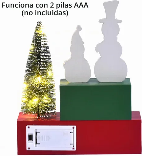 Vista 3 de Decoración de Navidad Feliz para interiores, letrero de mesa de muñeco de nieve de madera de Navidad, decoración de árbol de Navidad iluminada