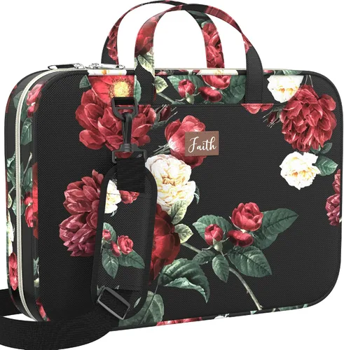 Vista 6 de DEHITE Bible Cover Case for Women – Floral Black Bible Bag Carrying Case – Messenger Bag