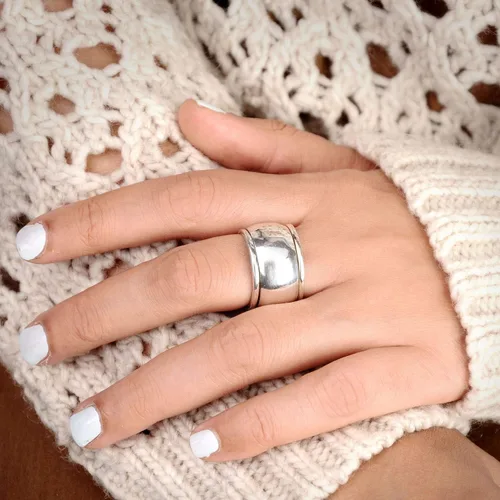 Vista 6 de Boho-Magic Anillo giratorio de plata de ley 925 para mujer, anillo de cúpula ancha, Metal, no aplica