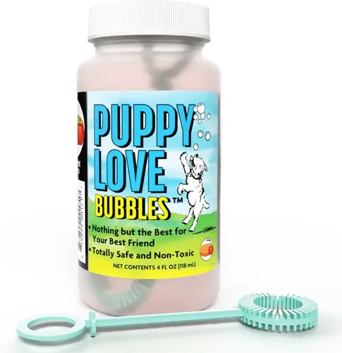 Vista 3 de Atomic Bubbles: Amor de Cachorro Burbujas: Paquete de 2 con Aroma a Tarta de Manzana - Botellas de 4oz, Juguetes Interactivos para Perros, Seguros