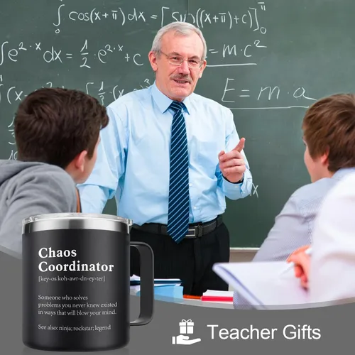 Vista 6 de NOWWISH Regalos de Navidad para Hombres, Jefe, Compañero de Trabajo, Gerente, Oficina, Maestro, Enfermera - Vaso Tumbler Coordinador del Caos