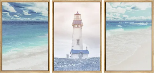 Vista 12 de SIGNWIN Lienzo enmarcado para pared, vista aérea de palmeras tropicales en un cielo azul, fotografía del océano costero, arte moderno, panorámico
