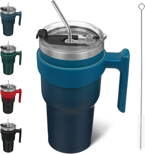 Vista 77 de BJPKPK Mini vaso de 10 onzas con tapa, popote y asa, taza de acero aislada