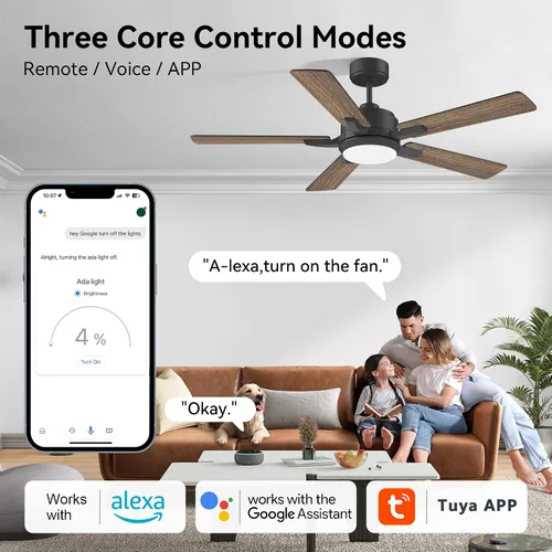 Vista 2 de cumilo Ventiladores de techo inteligentes de 52 pulgadas con control remoto de luces, motor de CC silencioso, ventilador de techo moderno