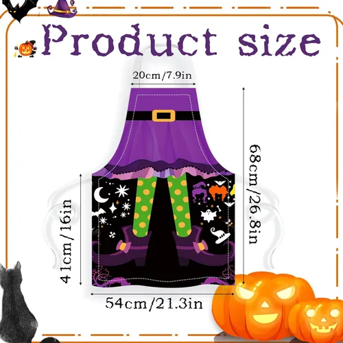 Vista 2 de YLOLUL Delantal de cocina de Halloween, delantales de cocina de bruja, decoración de fiesta de Halloween, delantales de cocina para niños