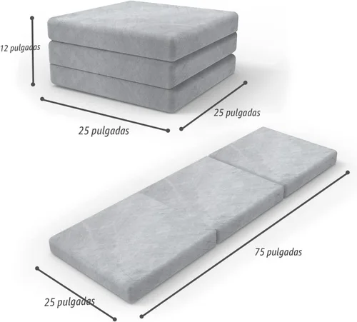 Vista 2 de SINWEEK - Colchón plegable triple con bolsa de almacenamiento, colchón plegable de espuma de 4 pulgadas, colchón con funda lavable a máquina y forro