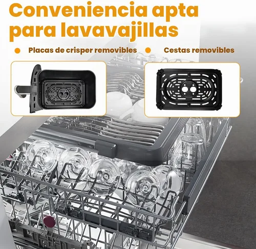 Vista 6 de Freidora de aire doble, 9.5 cuartos de galón con 2 cestas independientes, freidora de aire de doble zona, horno freidora de aire saludable sin