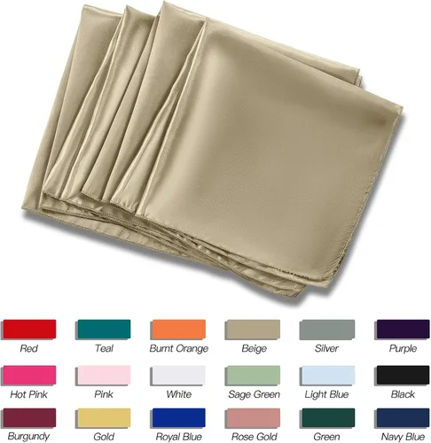 Vista 6 de P Pothuiny 12 servilletas de satén de color beige sedoso de 17 x 17 pulgadas, servilletas cuadradas lisas de tela de satén, servilletas de mesa