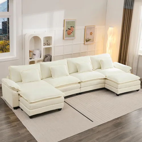 Vista 27 de Oprisen Sofá Seccional Modular, Cómodo Cloud Couch Sofá Seccional, Sofá Cama de Chenilla con Asiento Profundo con Almohadas Decorativas para Sala
