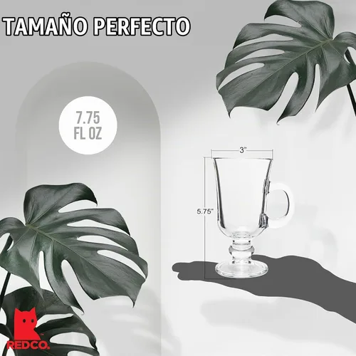 Vista 4 de Red Co. Taza de café irlandesa de cristal transparente con pies originales, juego de 6-7.75 onzas