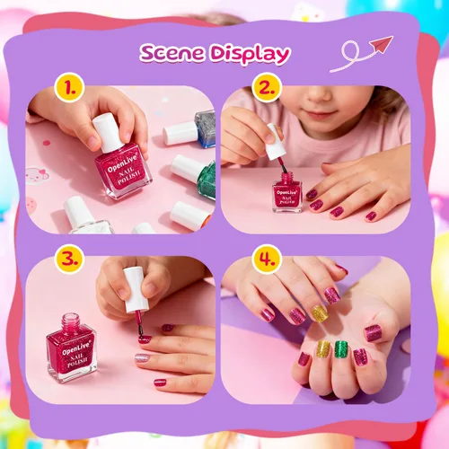 Vista 7 de OpenLive Juego de esmaltes de uñas para niños de secado rápido de 12 colores, esmalte de uñas para niños, esmalte de uñas pelable a base de agua