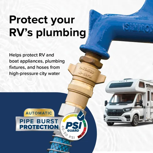 Vista 3 de Regulador de presión de agua de latón Camco Marine/RV – Protege los pequeños electrodomésticos de la cocina de RV, fontanería y mangueras – Reduce