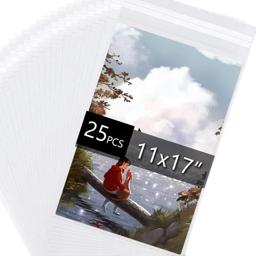 Vista 10 de Falling in Art Bolsas de plástico transparentes con sello de cristal sin ácido de 1.496 mil (un solo lado) para impresiones de arte de 5x7, fotos, 5