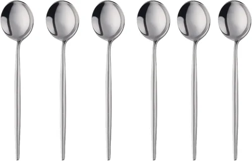 Vista 9 de Juego de 18 cucharas de mesa de acero inoxidable, cucharas redondas de mango largo, cucharas de caldo, juego de 18 (plateado, 8.3 pulgadas)