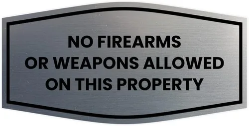 Vista 16 de Fancy No Firearms or Weapons On This Property Sign (Negro/Plata) - Mediano