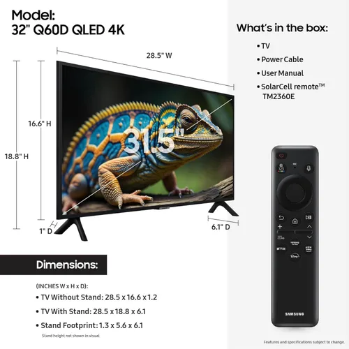 Vista 2 de Samsung - Smart TV QLED 4K de 32 pulgadas de la serie Q60D, Quantum HDR, Object Tracking Sound Lite, Motion Xcelerator, diseño delgado, Gaming Hub