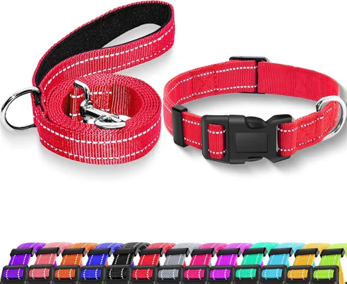 Vista 15 de Collar reflectante para perro con hebilla de bloqueo de seguridad, collares de nailon suaves y transpirables ajustables para perros pequeños Negro