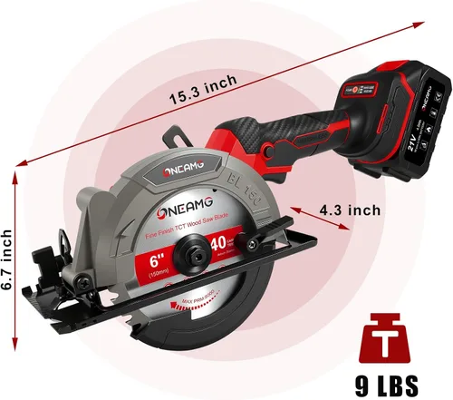 Vista 7 de Mini sierra circular inalámbrica de 6", sierra circular inalámbrica compacta de 21V, batería de 4.0Ah, 5800RPM, corte máximo 2-1/6" (90°), 1-1/4