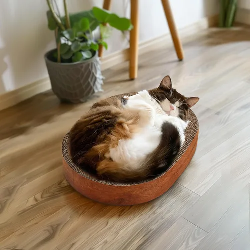 Vista 7 de ComSaf Tabla rascador para gatos, cama rascador para gatos de interior, almohadilla de cartón corrugado para gatos, rascador ovalado duradero