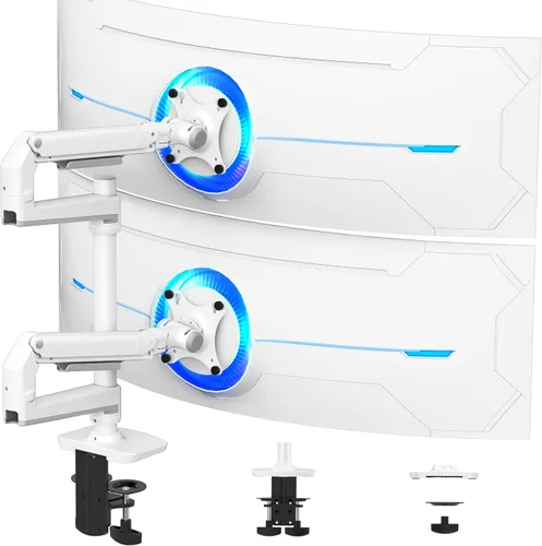 Vista 10 de Ergounion Soporte para monitor doble, soporta pantallas de hasta 40 pulgadas y 25 libras, brazo doble para monitor totalmente ajustable con Negro