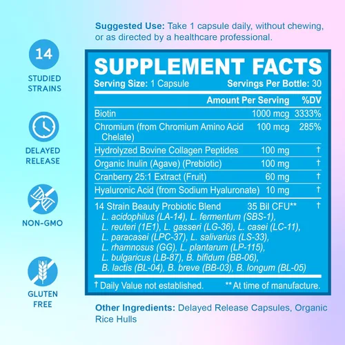 Vista 2 de BioEmblem Probióticos de belleza complejos de magnesio triple para mujer, surtido de 120 piezas, sin sabor