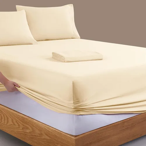 Vista 81 de Manyshofu Juego de sábanas de tamaño individual con bolsillos extra profundos, sábanas y fundas de almohada de 1800 hilos de lujo para hotel, juego
