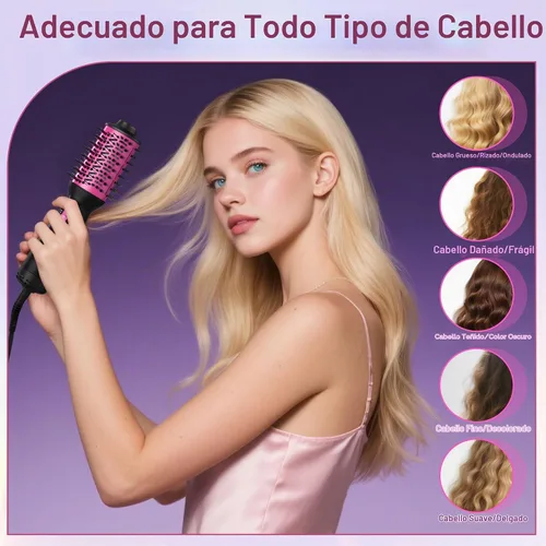 Vista 7 de Cepillo secador de pelo de viaje de doble voltaje (100 V-240 V), cepillo automático de aire caliente con enchufe UE y Reino Unido, cepillo secador