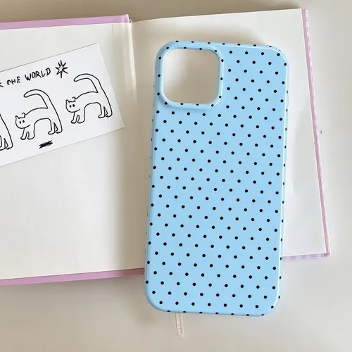 Vista 3 de J.west Funda para iPhone 13 de 6.1 pulgadas, linda funda de teléfono con lunares, TPU suave, delgada, a prueba de golpes, para mujeres y niñas, azul