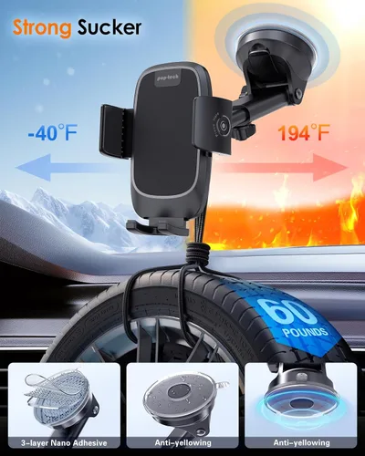Vista 8 de pop-tech Soporte de teléfono para automóvil, [succión de grado militar] Soporte universal para teléfono celular para la ventana del parabrisas