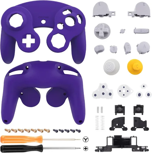 Vista 2 de eXtremeRate Placa frontal morada para Nintendo Gamecube Controller, cubierta de repuesto de agarre suave al tacto con botones para controlador