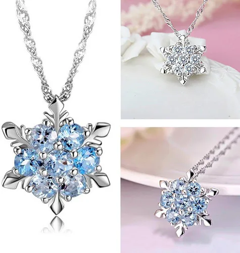 Vista 3 de Collar elegante Afazfaide con colgante de copo de nieve con cristales de estrás para fiestas de Navidad