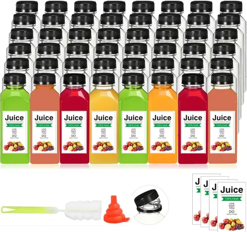 Vista 9 de 24 botellas de plástico de 16 onzas con tapas, botellas de jugo con tapas, recipientes reutilizables y claros para bebidas como leche, batidos, jugo