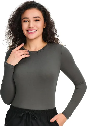 Vista 19 de COZYFIT Camisetas de Scrub de Manga Larga para Mujer - Camiseta Cómoda para Usar Debajo del Uniforme Blanco