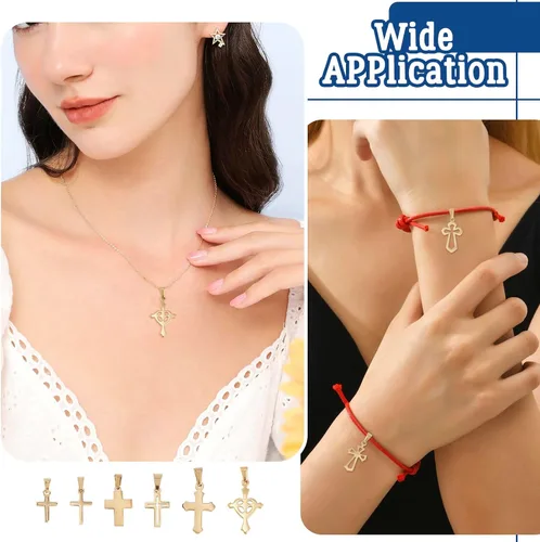 Vista 6 de Crafans Dijes de cruz de acero inoxidable con agujero grande Crucifijo Jesús Ankh Cruz colgante lateral para hacer joyas, manualidades de Pascua