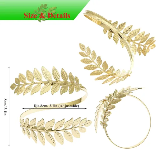 Vista 5 de RechicGu Romano Griego Laurel Leaf brazalete Upper Arm Cuff Armlet Festival Nupcial