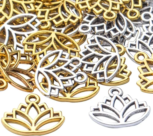Vista 4 de 100 dijes de loto de aleación, para yoga, flor de loto, abalorios, suministros de manualidades para manualidades, collares, pulseras, joyería