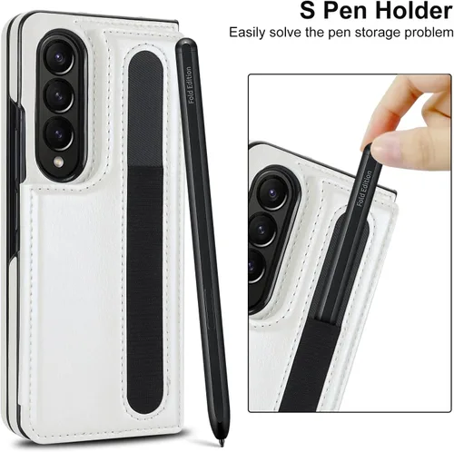 Vista 5 de Funda para Samsung Galaxy Z Fold 3 con soporte para bolígrafo S y tarjetero, protector de billetera resistente a prueba de golpes, funda de cuero