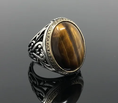Vista 2 de KAR Anillo de plata de ley 925K con filigrana ojo de tigre I1H