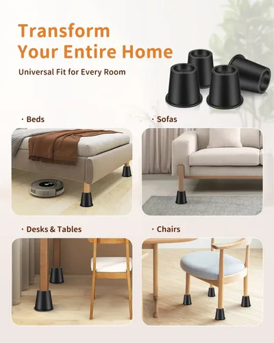 Vista 7 de Elevadores de cama resistentes de 4 pulgadas, elevadores redondos de muebles para camas, sofás, mesas y escritorios (negro, paquete de 8)